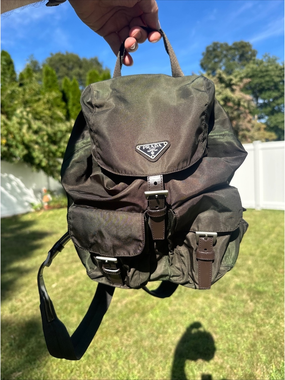 Prada Tessuto Nylon Small Backpack Olive Green Brown Italy